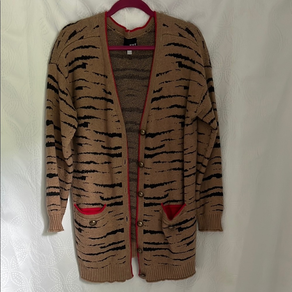 Tan and Black Striped Women's Sweater